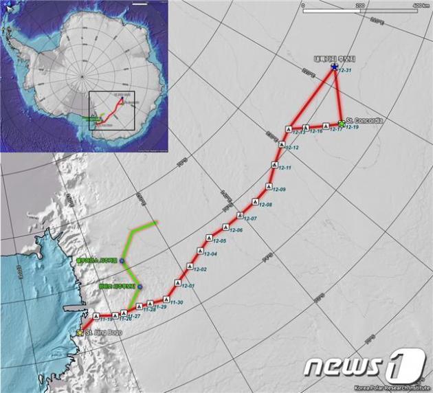 K-루트 남극내륙탐사 경로(극지연구소 제공)
